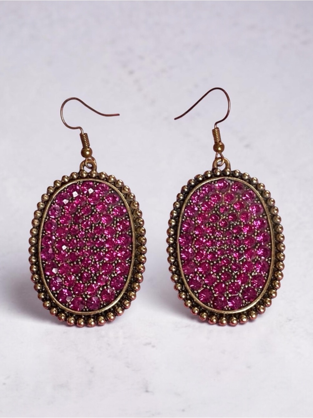 Elegant Pink Rhinestones Oval Earrings